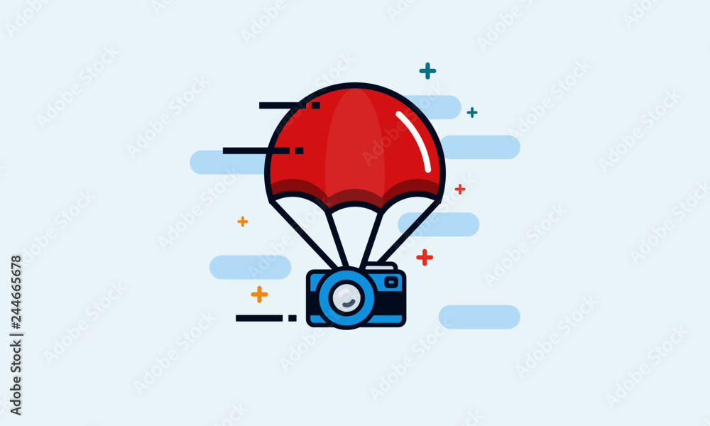 Parachute with Camera Photography Delivery Concept Parachute with Camera Photography Delivery Concept