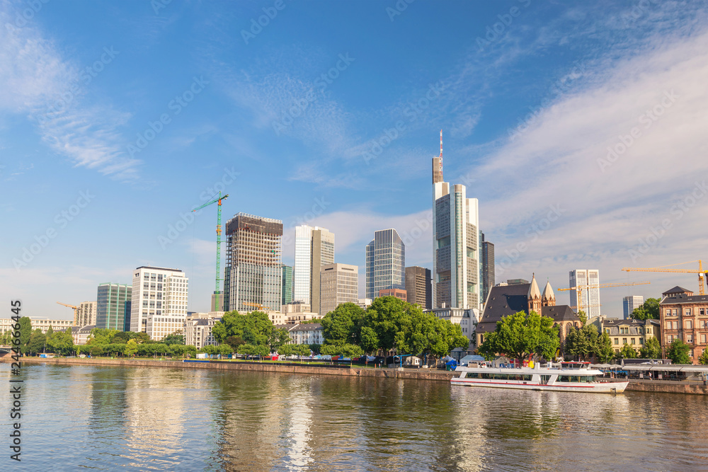 Frankfurt Germany, city skyline timelapse at Main River