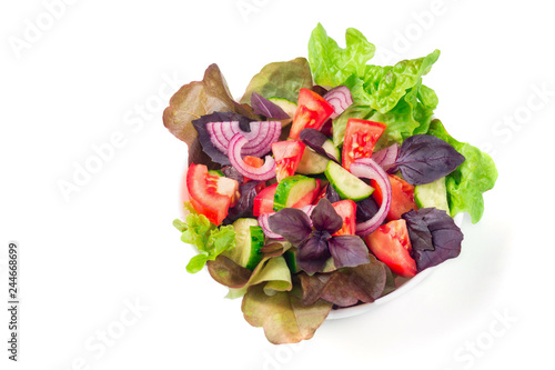 Closeup of vegetable salad on white background