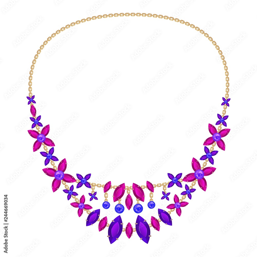 Flower gemstone necklace icon. Cartoon of flower gemstone necklace vector icon for web design isolated on white background