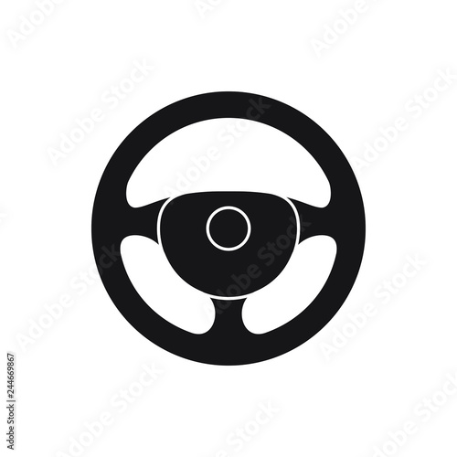 Steering wheel icon. Isolated black symbol car steering wheel on white background. Vector illustration