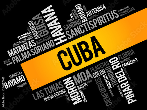 List of cities and towns in Cuba, word cloud collage, business and travel concept background photo