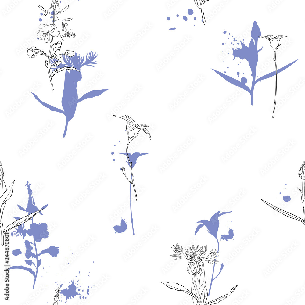 vector drawing seamless pattern with flowers