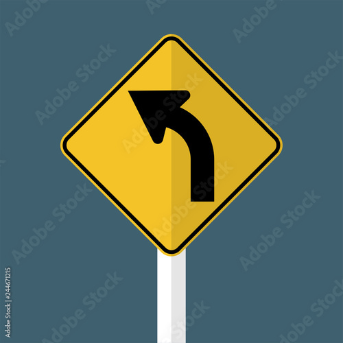Left Curve Ahead Sign on gray background