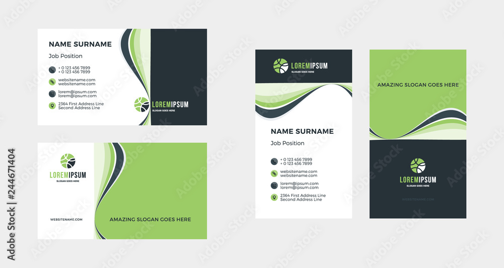 Double-sided creative business card template. Portrait and landscape orientation. Horizontal and vertical layout. Vector illustration Double-sided creative business card template. Portrait and landscape orientation. Horizontal and vertical layout. Vector illustration