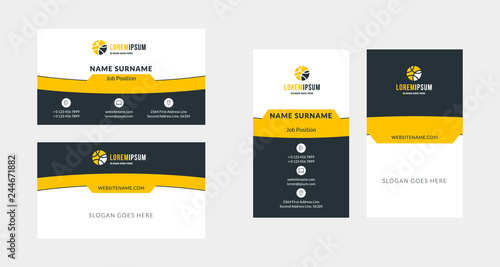 Double-sided creative business card template. Portrait and landscape orientation. Horizontal and vertical layout. Vector illustration