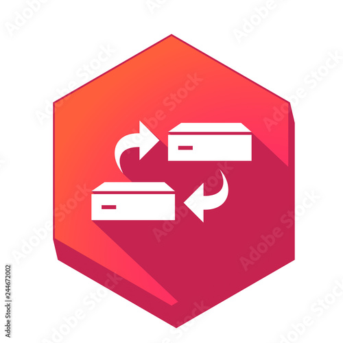 ikona z długim cieniem na tle sześcioboku