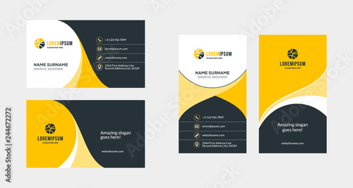 Double-sided creative business card template. Portrait and landscape orientation. Horizontal and vertical layout. Vector illustration