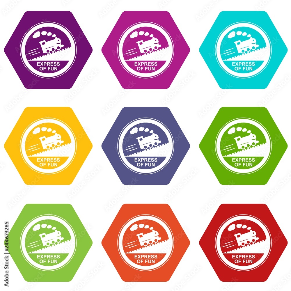 Train journey sign icons 9 set coloful isolated on white for web Train journey sign icons 9 set coloful isolated on white for web