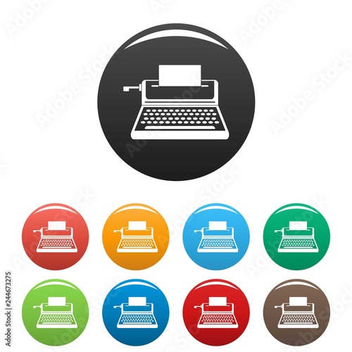 Small typewriter icons set 9 color vector isolated on white for any design