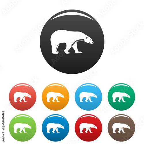 Polar bear icons set 9 color vector isolated on white for any design