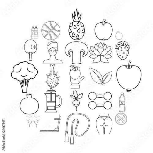 Regimen icons set. Outline set of 25 regimen vector icons for web isolated on white background