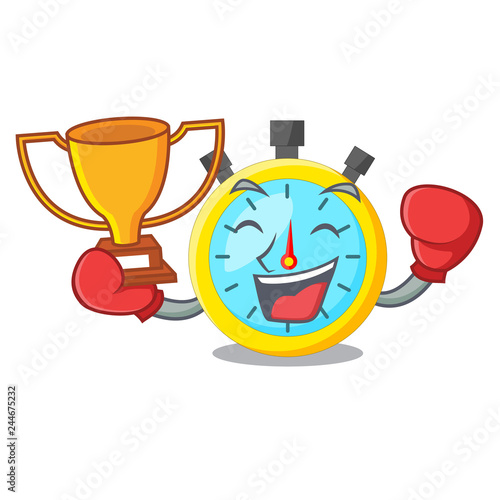Boxing winner cartoon stopwatch on for the race