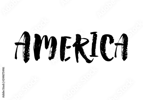 America calligraphy template text for your design illustration concept. Handwritten lettering title vector words on white isolated