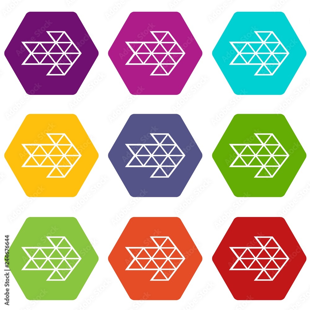 White triangle arrow icons 9 set coloful isolated on white for web White triangle arrow icons 9 set coloful isolated on white for web