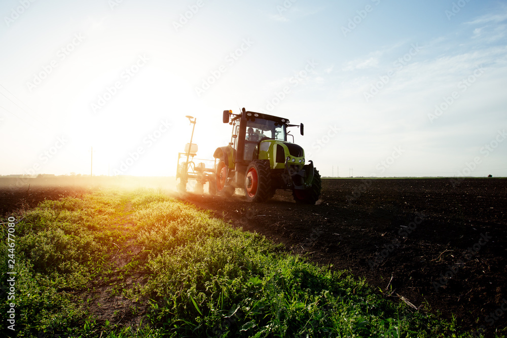 Fototapeta premium Farmer seeding crops at field. - Image