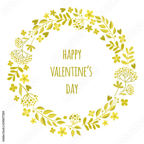 Set of vector Golden botanical ethnic painting for design of printed products, backgrounds. Imitation of drawing with golden felt-tip pen. Valentine's Day greeting card