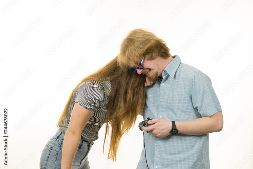Fototapeta premium Gaming couple playing games and loosing