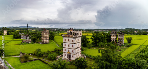 July 2017 – Kaiping, China - Kaiping Diaolou in Zili Village, near Guangzhou. Built by rich overseas Chinese, these family houses are a unique mix of Chinese and western architecture