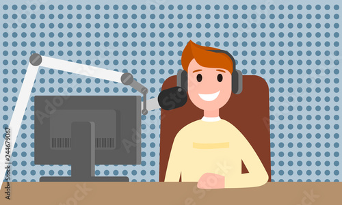 Speaker man radio on air concept banner. Flat illustration of speaker man radio on air vector concept banner for web design