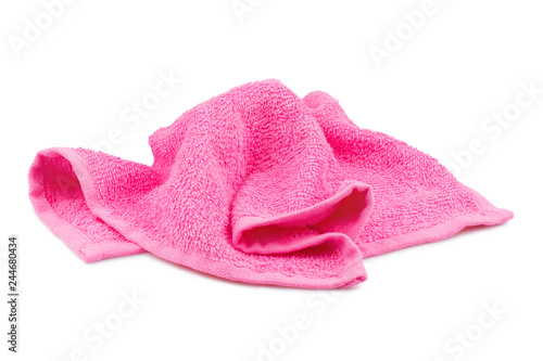 Crumpled pink towel, isolated on white background