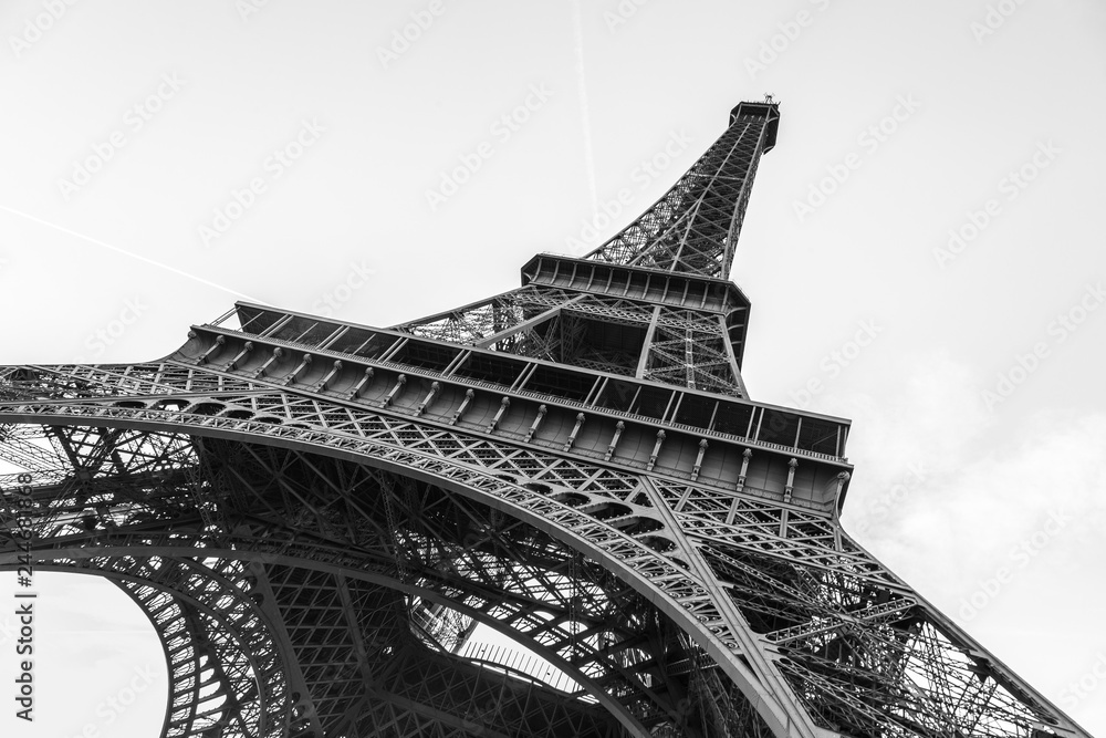 Fototapeta premium An abstract view of details of Eiffel Tower in black and white, Paris, France