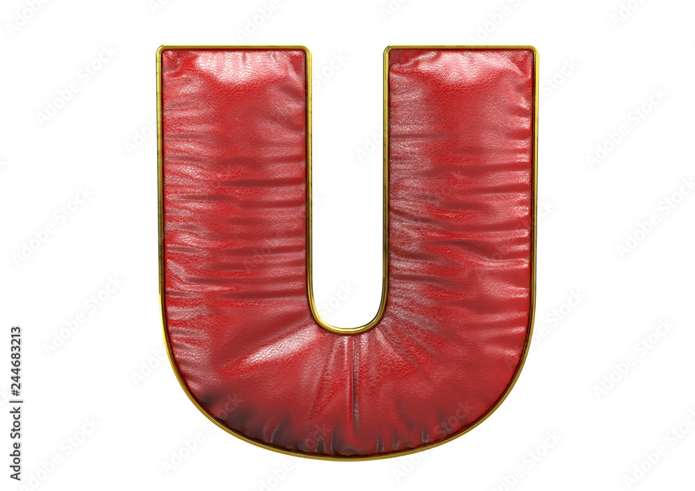 U letter,leather style font, 3D Rendering U letter,leather style font, 3D Rendering
