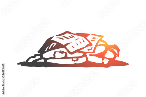 Homeless, sleep, outdoor, poor, miserable concept. Hand drawn isolated vector.
