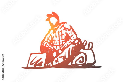Beggar, poor, asking, sad, tramp concept. Hand drawn isolated vector.