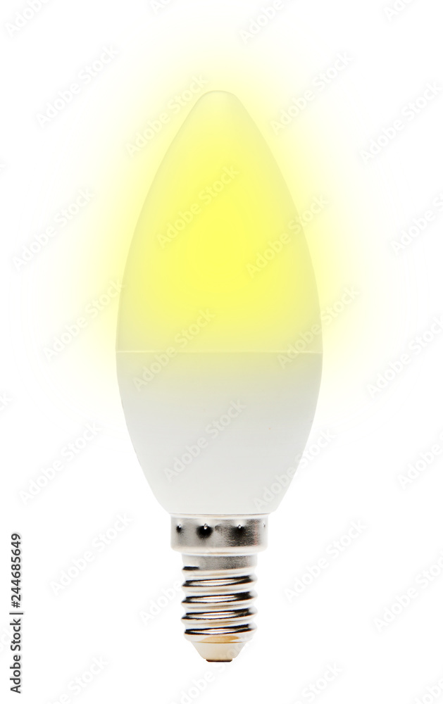 Glowing LED lamp on an isolated white background Glowing LED lamp on an isolated white background