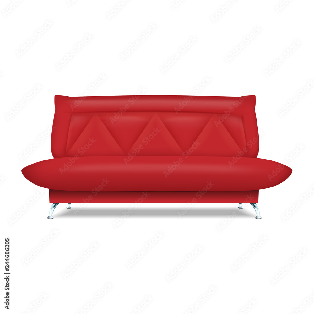 Red leather sofa icon. Realistic illustration of red leather sofa vector icon for web design isolated on white background Red leather sofa icon. Realistic illustration of red leather sofa vector icon for web design isolated on white background