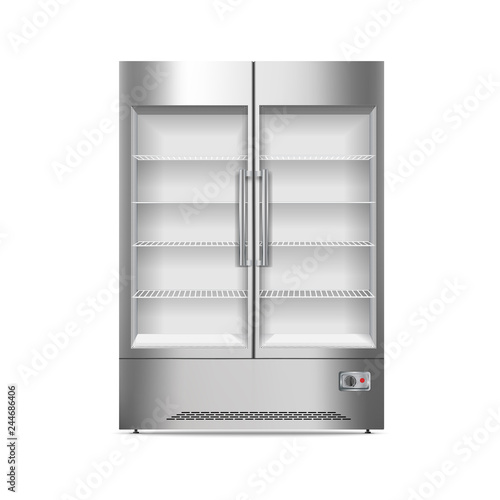 Commercial fridge icon. Realistic illustration of commercial fridge vector icon for web design isolated on white background
