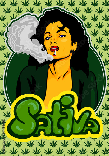 Weed smoking beautiful lady, comics style