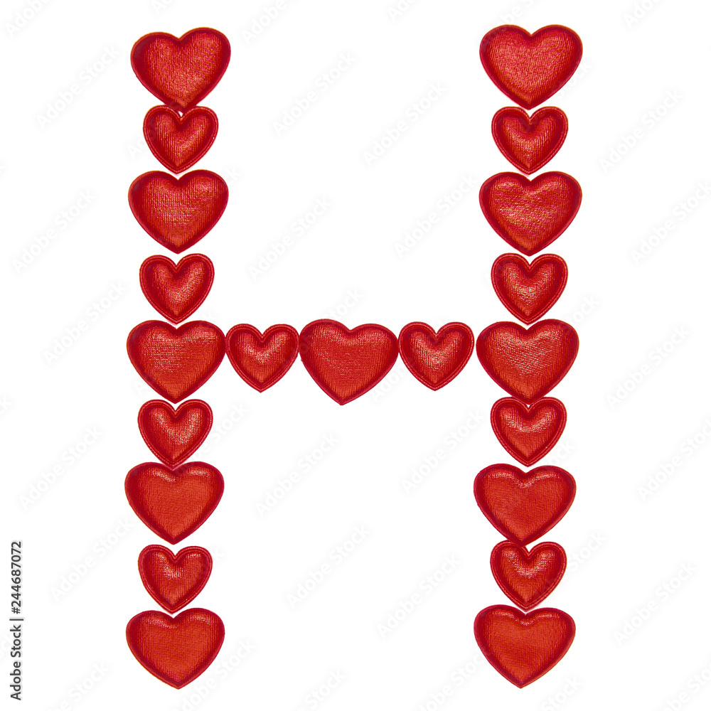 Letter H made from decorative red hearts. Isolated on white ...