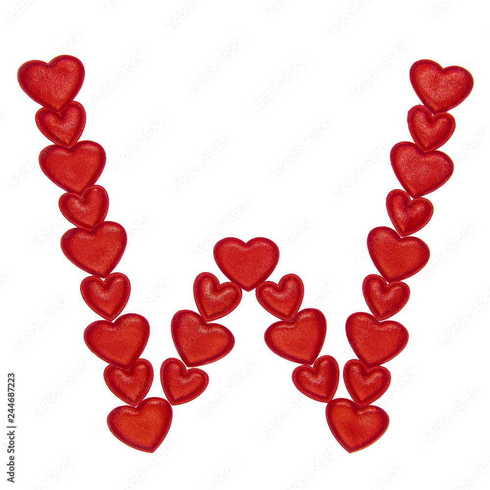 Foto Stock Letter W made from decorative red hearts. Isolated on white ...