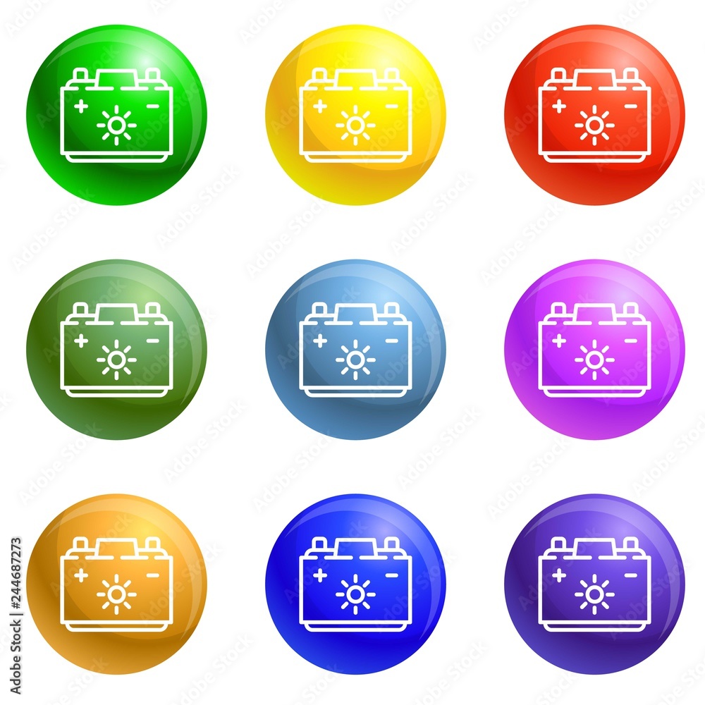 Car battery icons vector 9 color set isolated on white background for any web design 