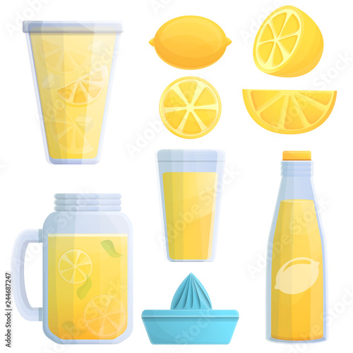 Lemonade icons set. Cartoon set of lemonade vector icons for web design