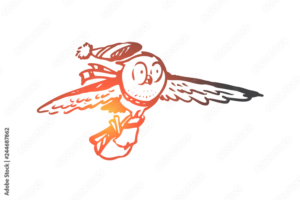 School, animal, owl, fly, study concept. Hand drawn isolated vector. School, animal, owl, fly, study concept. Hand drawn isolated vector.