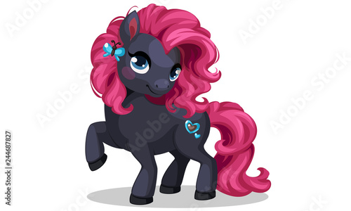 Beautiful black colored little pony with pink hairstyle