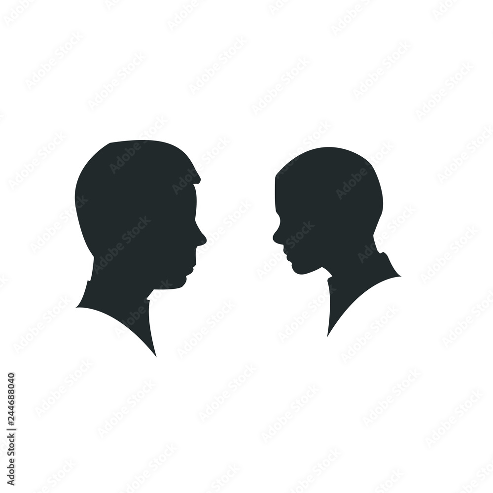 Man and woman silhouette face to face Isolated on white background. silhouette couple in love, kiss moment.