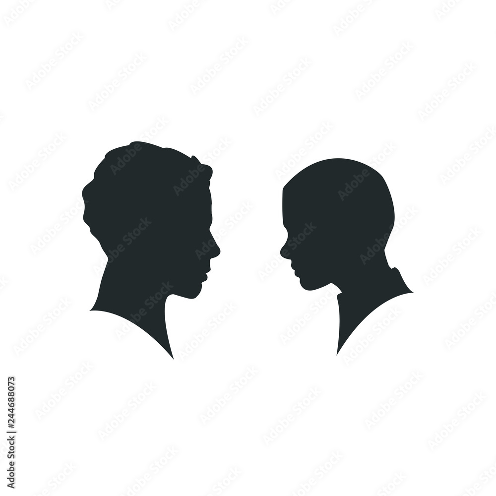 Man and woman silhouette face to face Isolated on white background. silhouette couple in love, kiss moment.