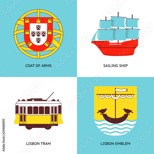 Collection of Portugal icons in flat style