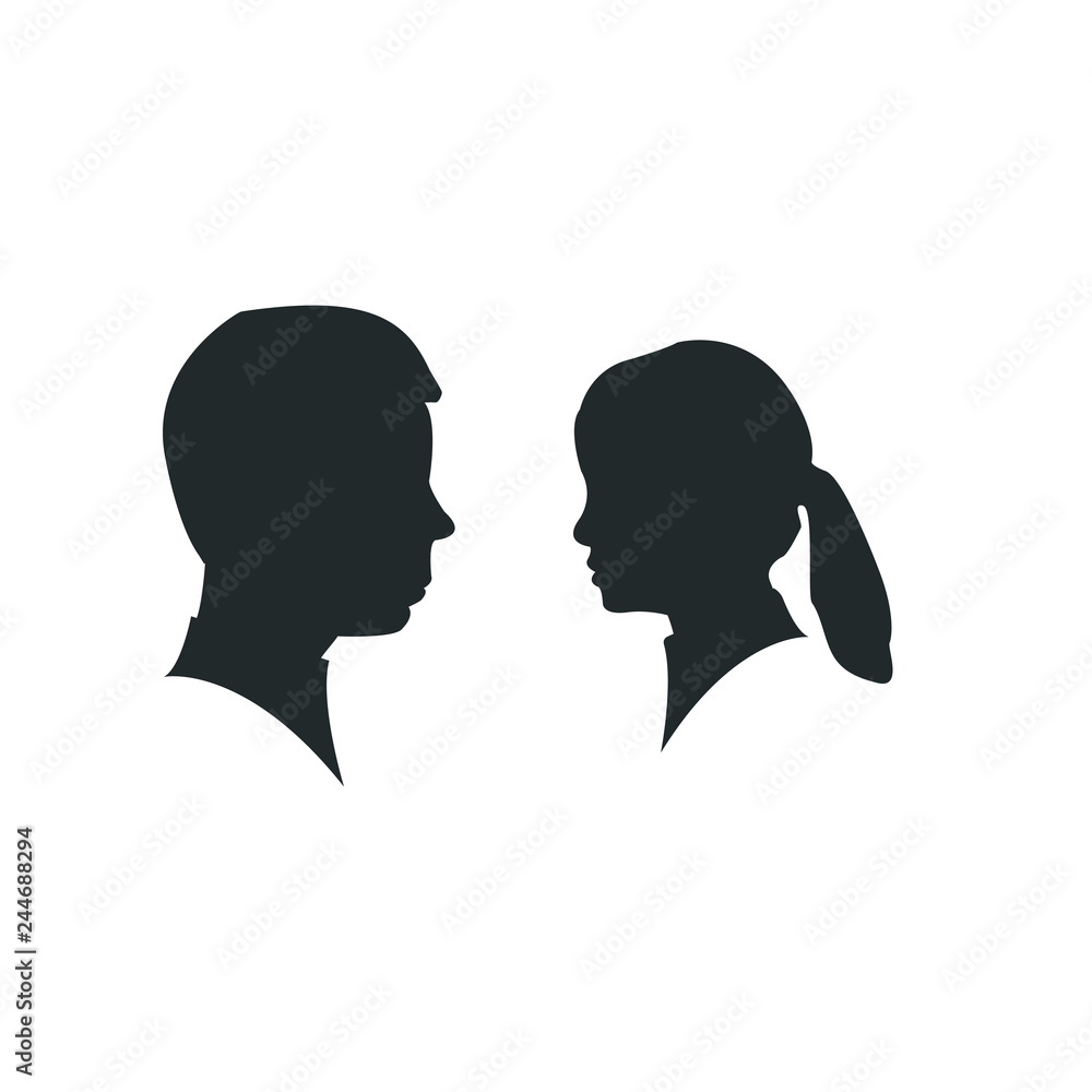 Man and woman silhouette face to face Isolated on white background. silhouette couple in love, kiss moment.