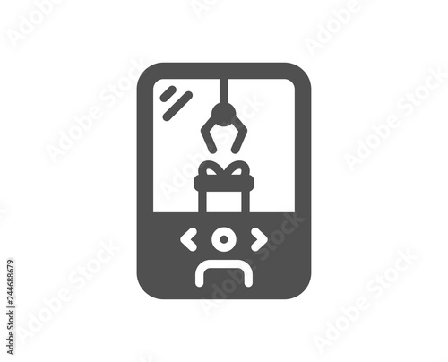 Crane claw machine icon. Amusement park sign. Carousels symbol. Quality design element. Classic style icon. Vector