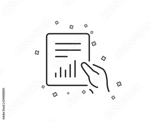 Hold Report document line icon. Analysis Chart or Sales growth sign. Statistics data symbol. Geometric shapes. Random cross elements. Linear Document icon design. Vector
