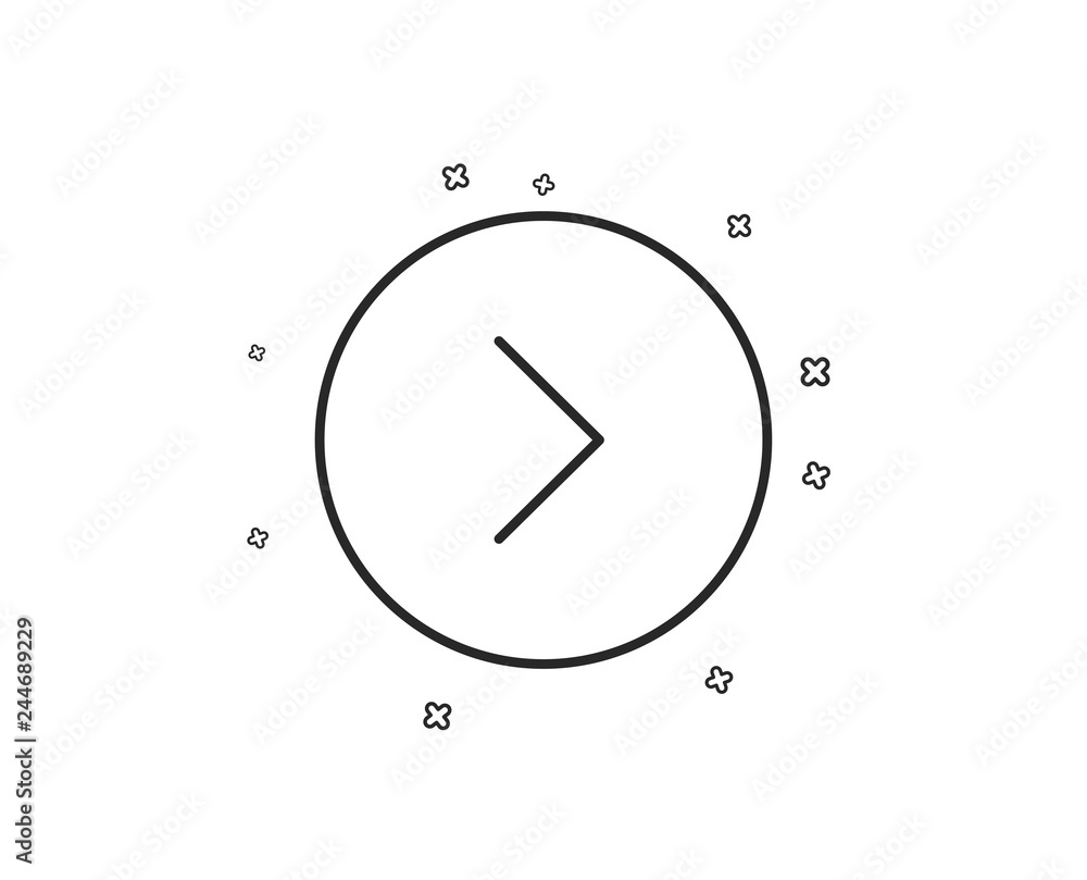 Forward arrow line icon. Next Arrowhead symbol. Next navigation pointer sign. Geometric shapes. Random cross elements. Linear Forward icon design. Vector Forward arrow line icon. Next Arrowhead symbol. Next navigation pointer sign. Geometric shapes. Random cross elements. Linear Forward icon design. Vector