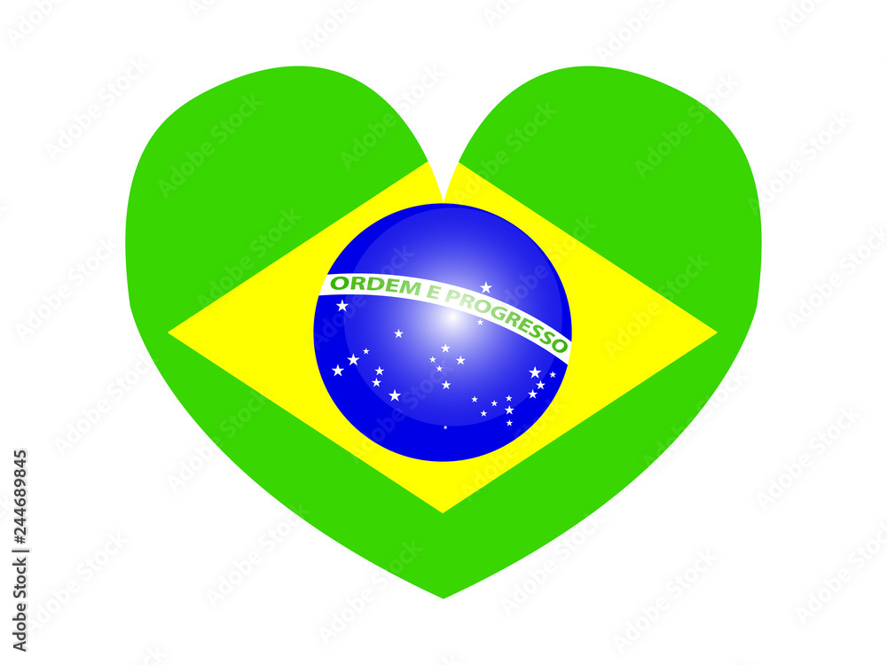 Amazing design of a Brazilian flag in the shape of a heart on a white background Amazing design of a Brazilian flag in the shape of a heart on a white background