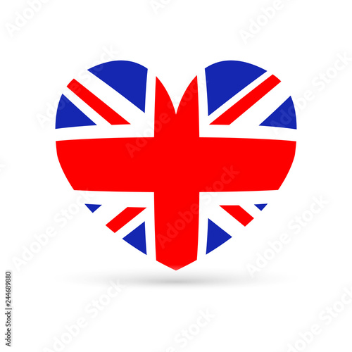 Amazing design of the British flag in the shape of a heart on a white background