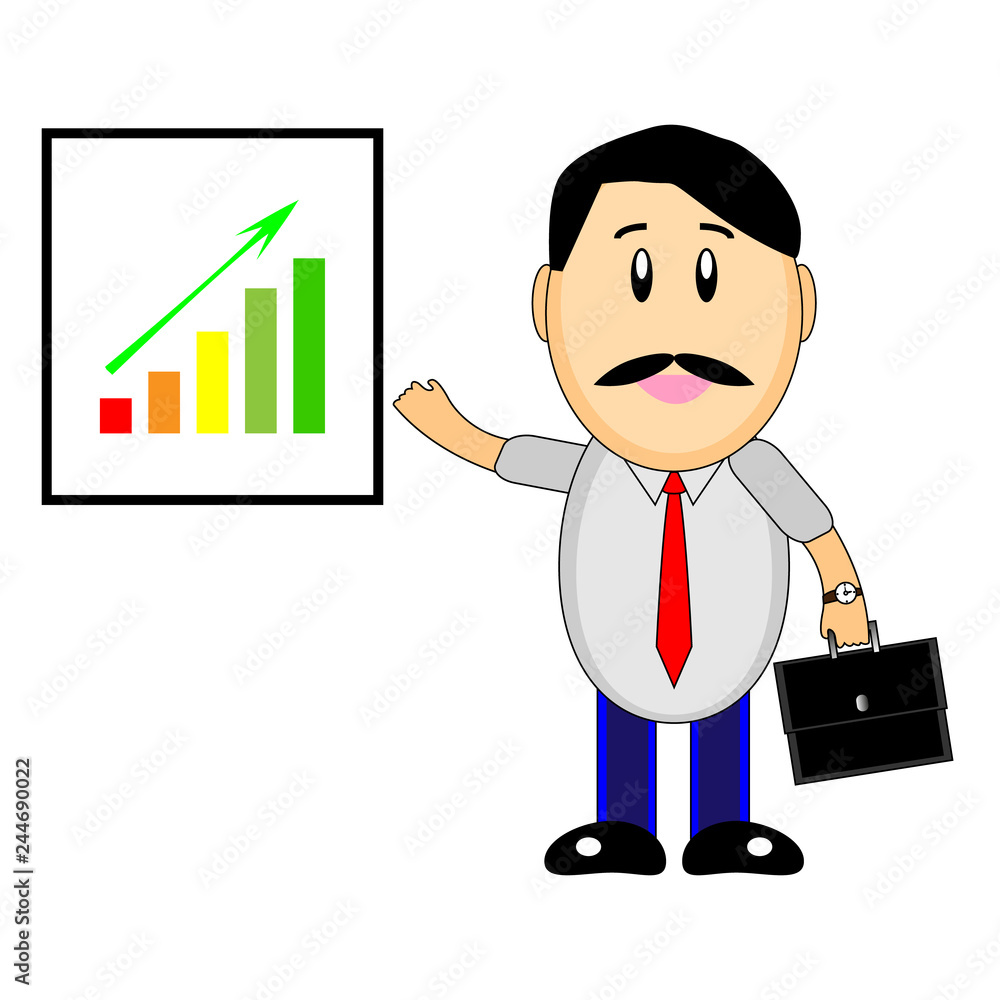 A wonderful simple character of a businessman with a graph of growth on a white background A wonderful simple character of a businessman with a graph of growth on a white background