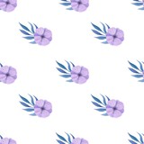 Floral pattern in watercolor style. Beautiful seamless pattern with flowers with pink and blue, herbs and leaves. Can be used as a background template for Wallpaper, printing on fabrics, packaging.